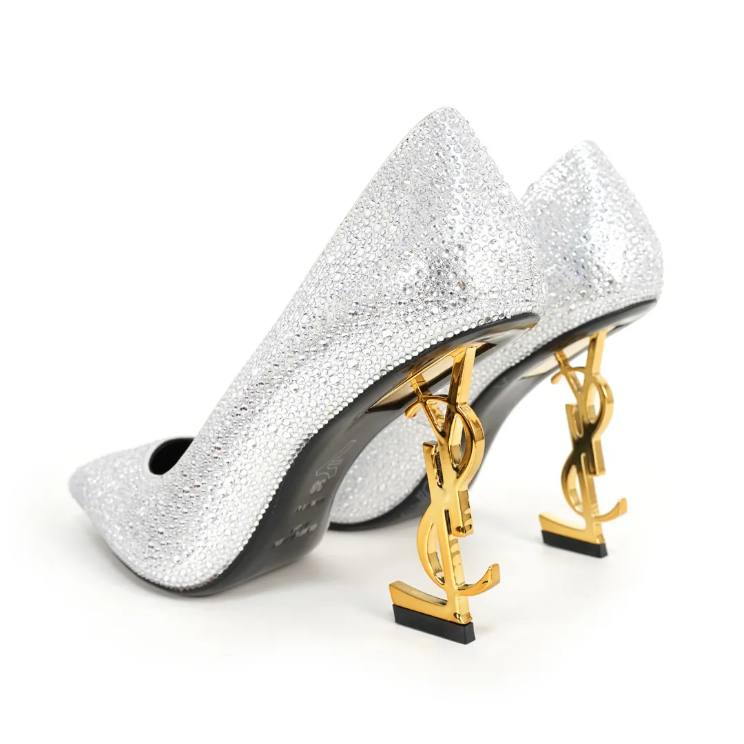 👟👟Ex-factory price 600👟👟 [Saint Laurent] YSL letter metal heels. Fabric: Cow patent leather/cow leather. Sheepskin lining/foot pads, Italian leather outsole. The letter heel is cast from ultra-high-strength steel. Heel height: 10.5CM and 8.5M two heel heights. Size 35-42 (42 is custom-made and cannot be returned or exchanged).